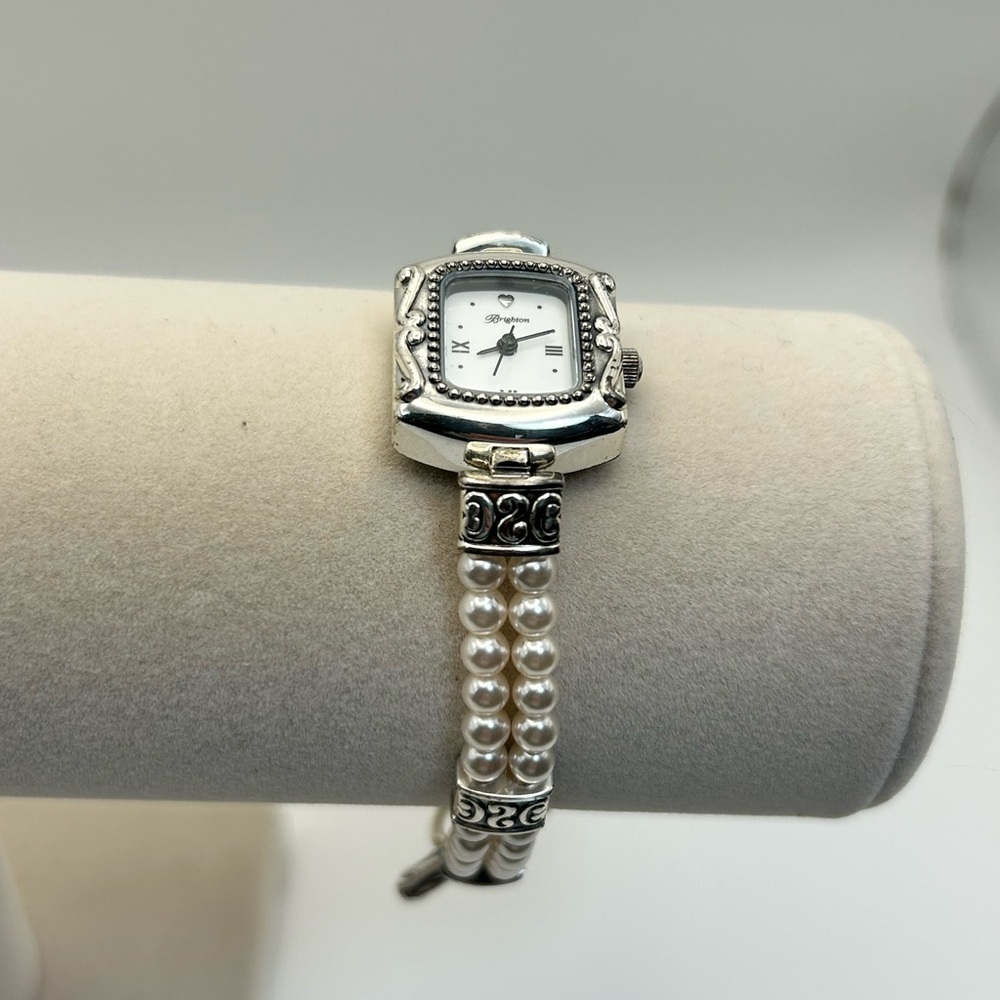 Brighton Emporia Watch 8" Faux Pearls Silver Plated Toggle Has New Battery